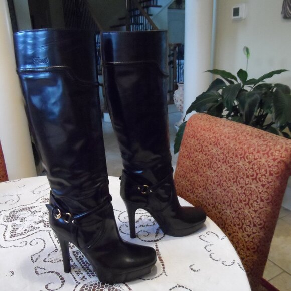 Gucci Black Leather Knee-High Platform Boots Size 39.5C - Picture 9 of 16